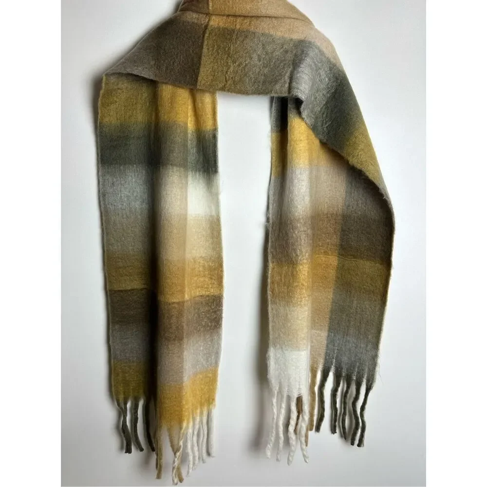 Yellow and brown oversized scarf